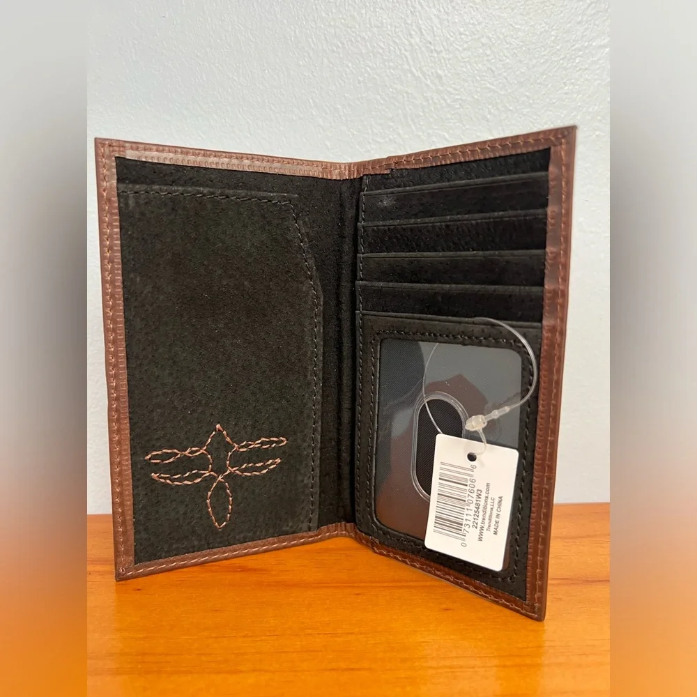 JUSTIN BOOTS NIB NWT Jr Rodeo Leather Brown Mens Wallet 2 SEE DESCRIPTION/DAMAGE